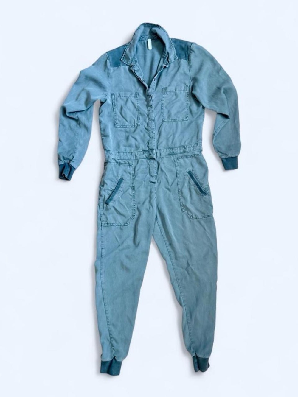 FP Movement Free People Tencel Utility Jumpsuit Coveralls Olive Green Snap Front